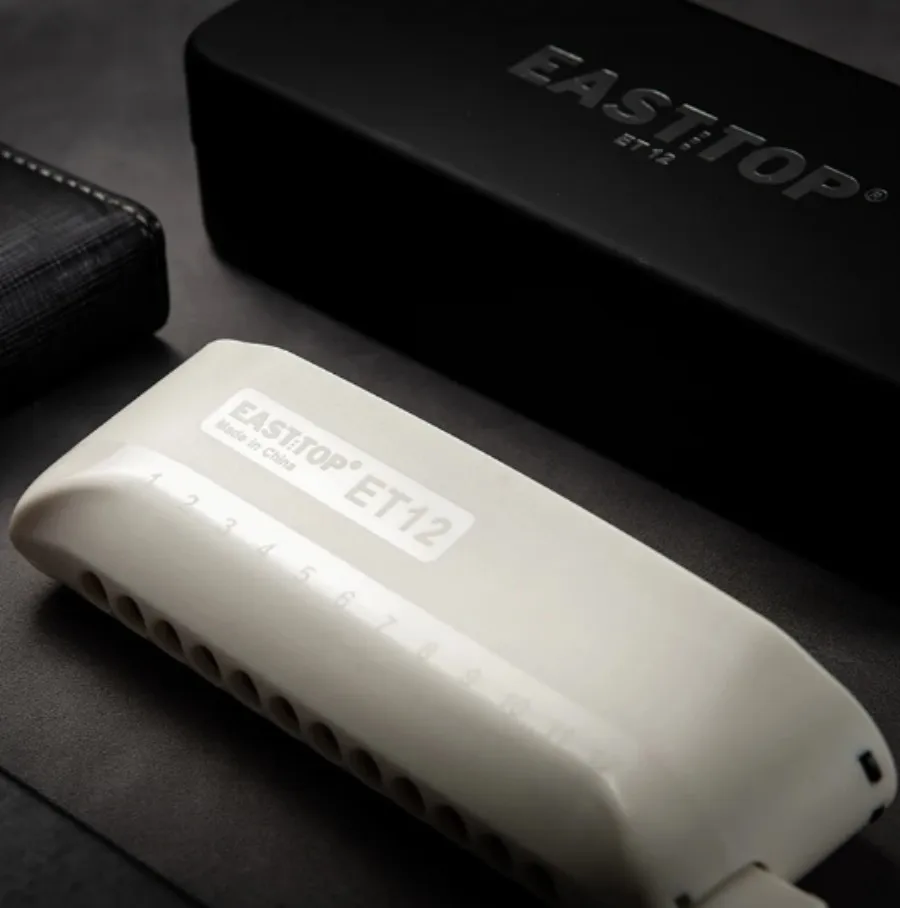 EAST TOP ET12 Chromatic Harmonica in G for Adults and Professionals with Unique Modern Design, IVORY BLACK Cover