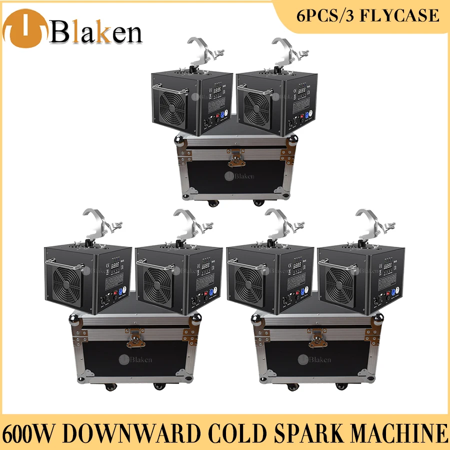 

3Flycases 6Pcs Electronic 600W Cold Spark Machine Professional Equipment With Remote Control DMX DJ Party Christmas Stage Effect