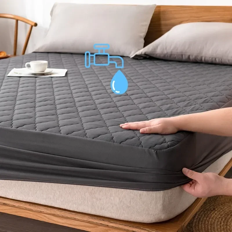 Waterproof Quilted Mattress Cover Plain Color Thickened Bed Sheet Skin Friendly Mattress Protector Queen King 침대커버
