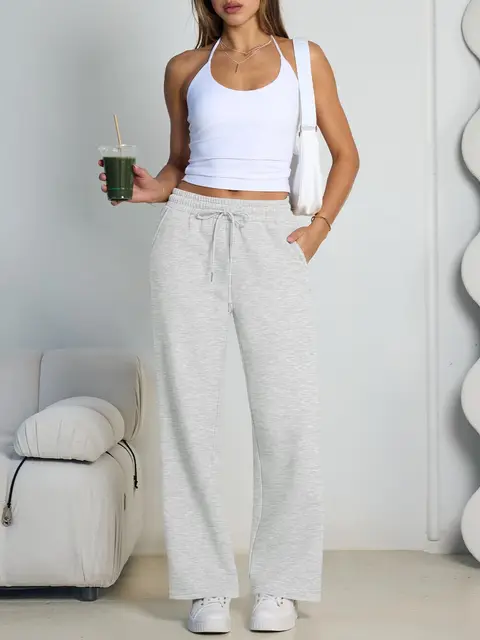 2026 New Harajuku Wide Leg Sweatpants Women Streetwear Baggy Oversize Gray Sports Pants Woman Drawstring Casual Joggers Trousers 6