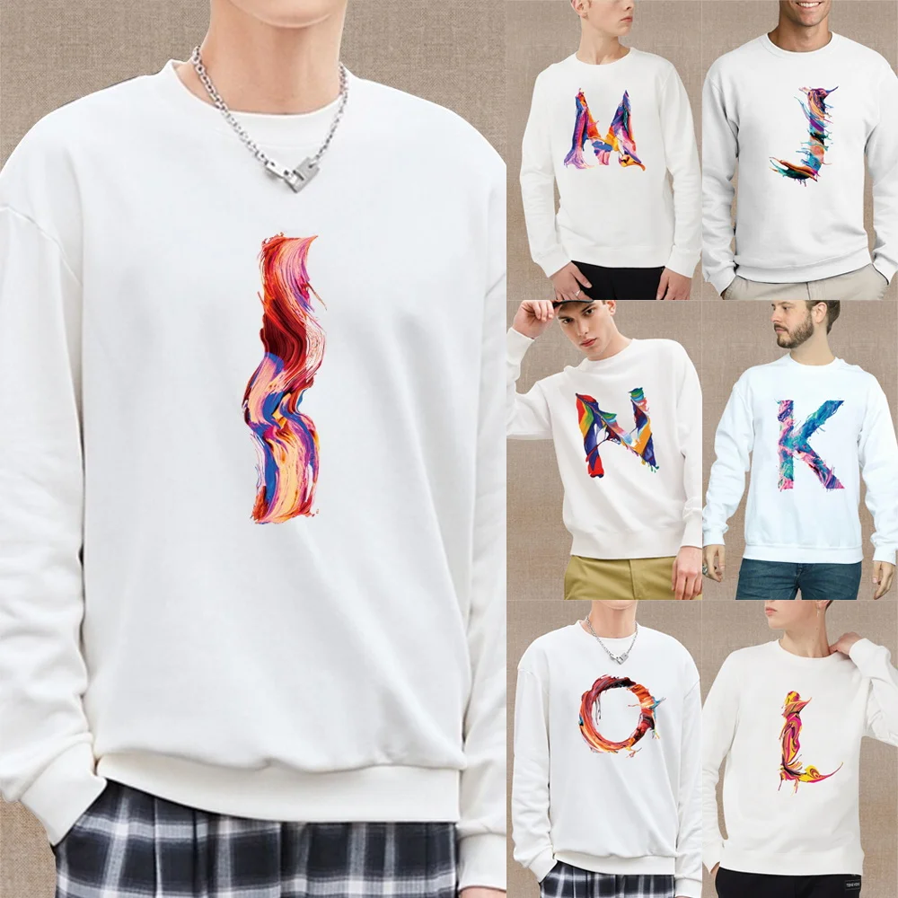 

Толстовка мужская с длинным рукавом, Повседневный пуловер с принтом 26 букв, с круглым вырезом, теплая осенняя одежда