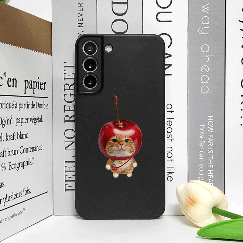 Whimsical Cartoon Fruit Cat Couple Phone Case - TPU Soft Cover