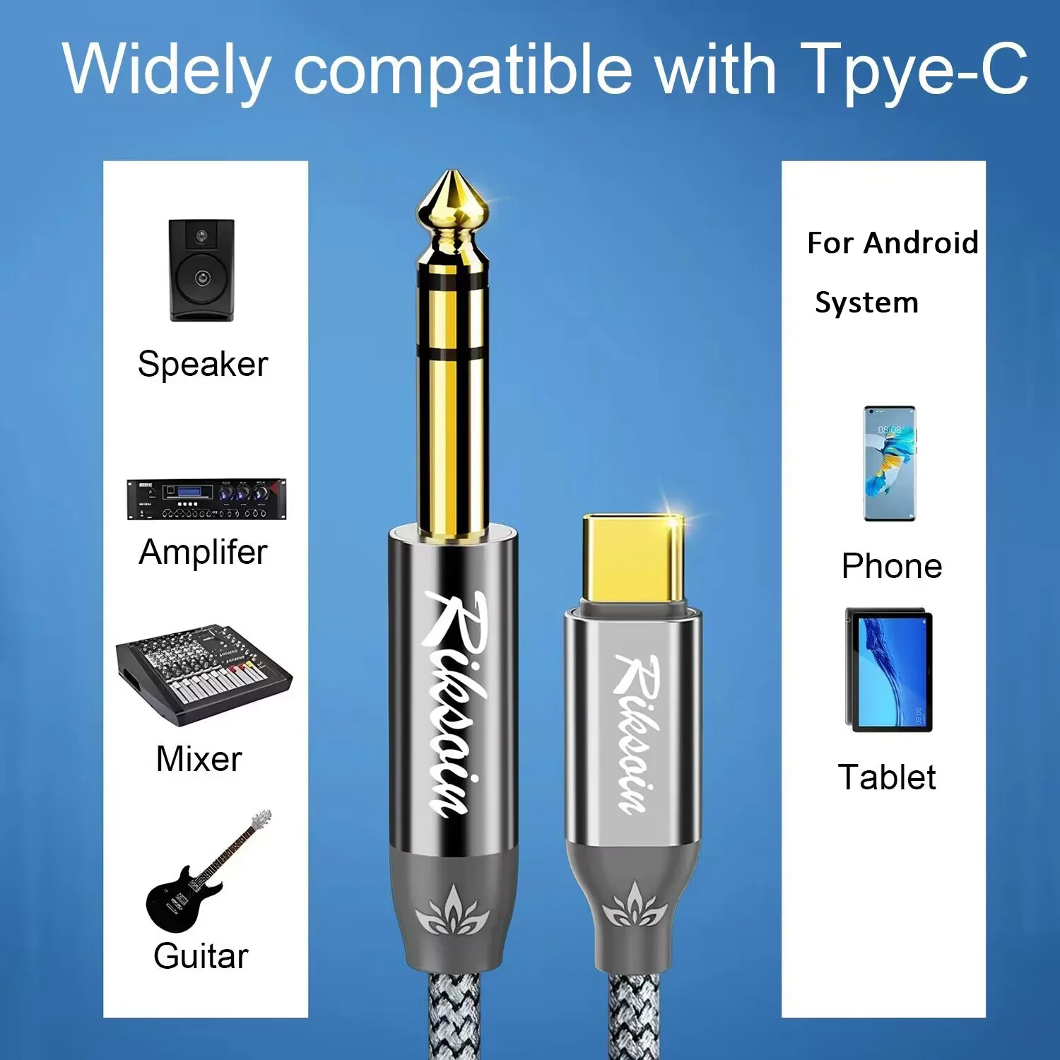 Premium USB-C to 6.35mm Audio Stereo Cable for Amplifiers and Musical Instruments