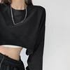 Korean Fashion Short Sweatshirts Women Sexy Solid Color Loose Crop Tops Woman Casual Streetwear Plus Size Pullovers Female 4