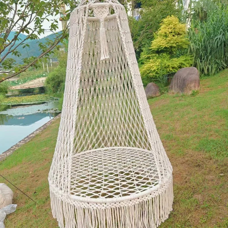 손으로 짠 태슬 장식 야외용 행잉 체어 캠핑 레저 마당 발코니 스윙 행잉 스툴 바스켓