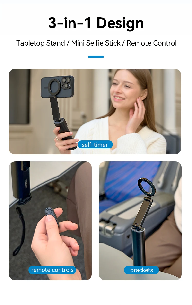 3 in 1 Selfie stick Phone Holder Wireless Remote Control Travel Clamp Magnetic 3