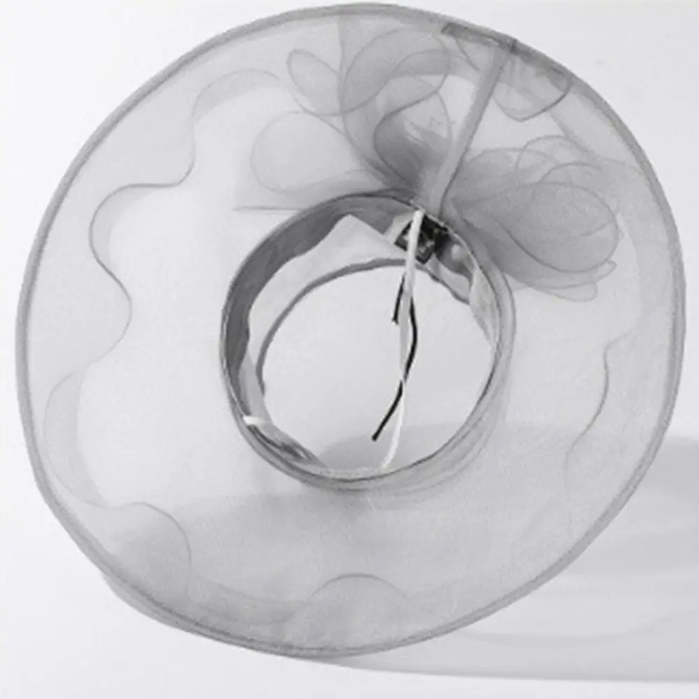 Einfarbiger Blumen-Damen-Derby-Hut mit Breiter Krempe Organza Sommer-Rüschenhut Faltbarer UV-Schutz Braut-Tee-Party-Hochzeitshut – Detail 10