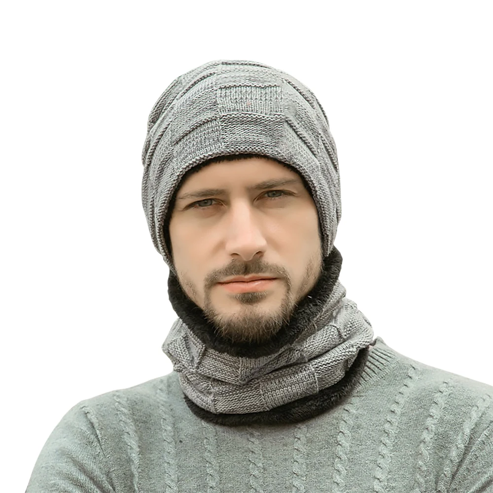 Men's Winter Keep Warm Knitted Hat Scarf Set knitted hat scarf set