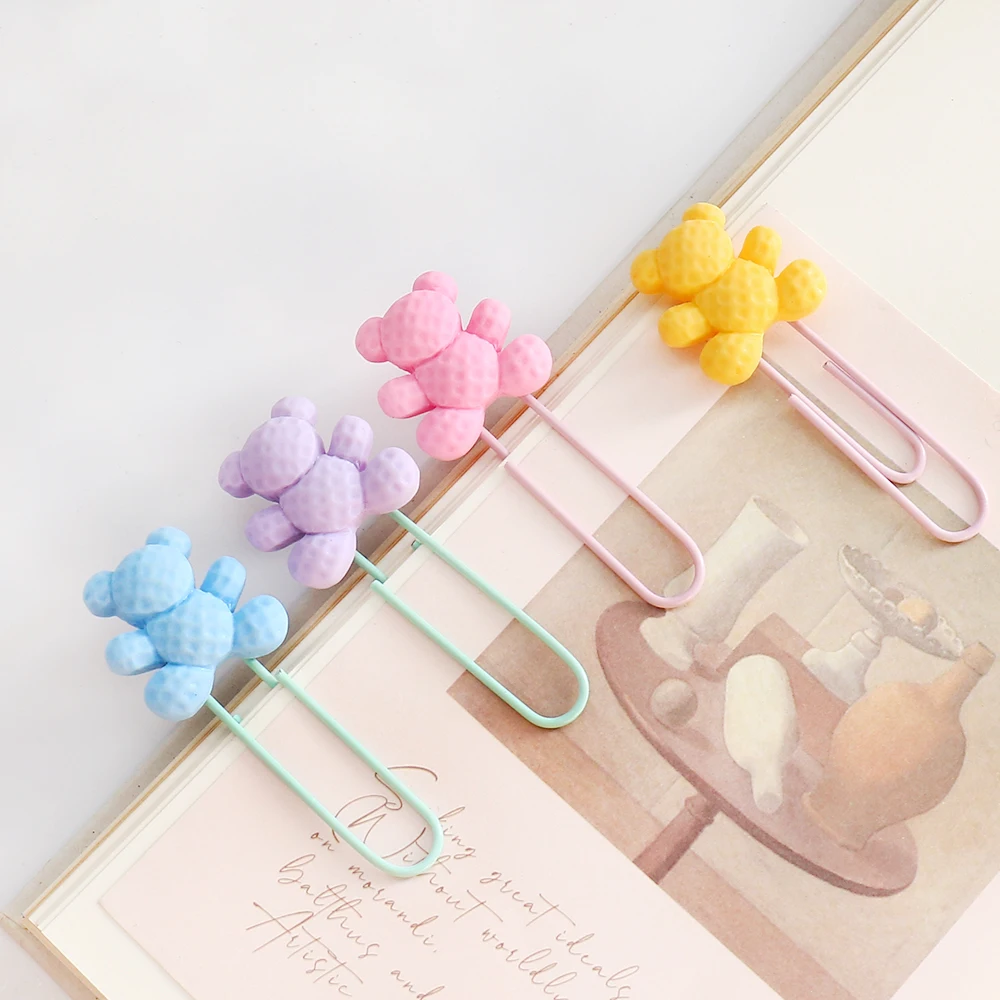 7pcs/lot Kawaii colorful Bear Paper Clip Decorative Bookmark Binder File Clips School Office Stationery Accessories paper clips,binder clips,book clips,mini bookmark
