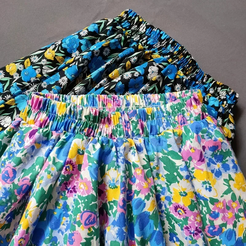 3-16Y Kids Flower Print Skirts Spring Summer Girls Cotton Floral Pleated Skirts Baby Girls Elastic High Waist Mini Skirt Clothes