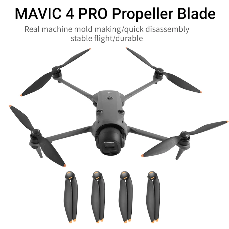 Lot de 8 hélices de remplacement pour DJI Mavic 4 Pro disposées en éventail sur une surface claire.