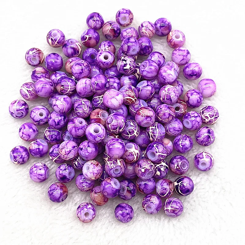 thumbnail image 1 of Cuentas espaciadoras sueltas de vidrio redondas con patrón de 4 mm, 6 mm, 8 mm y 10 mm para hacer joyas, pulseras, collares y pendientes hechos a mano, 1 of 5