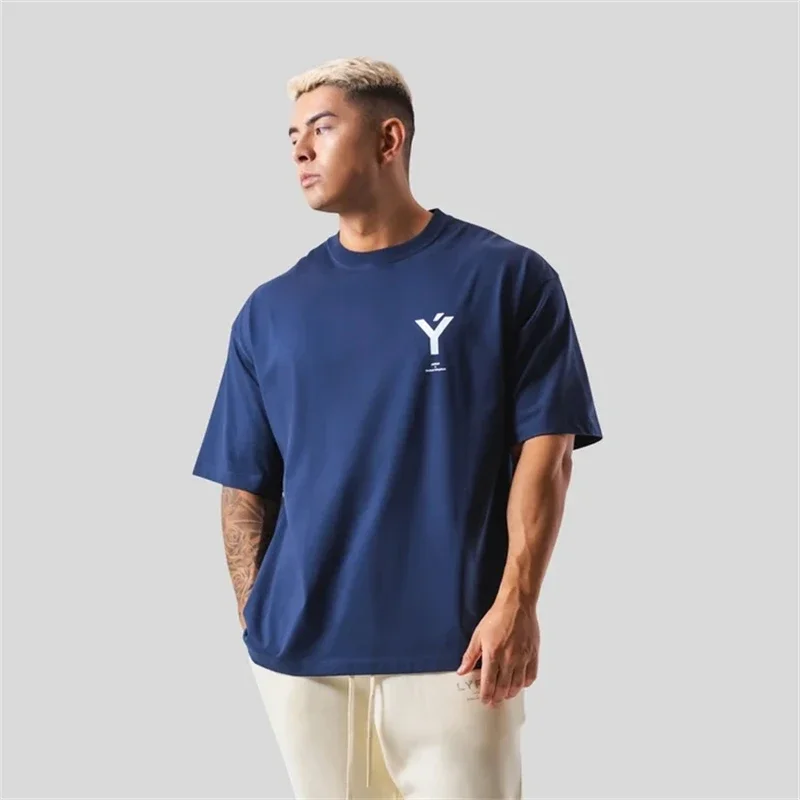 LYFT ONE POINT Y Print Großes T-Shirt Männer Laufsport Gym Fitness Training Oversize T-Shirt Herrenhemd Bodybuilding T-Shirts – Detail 2