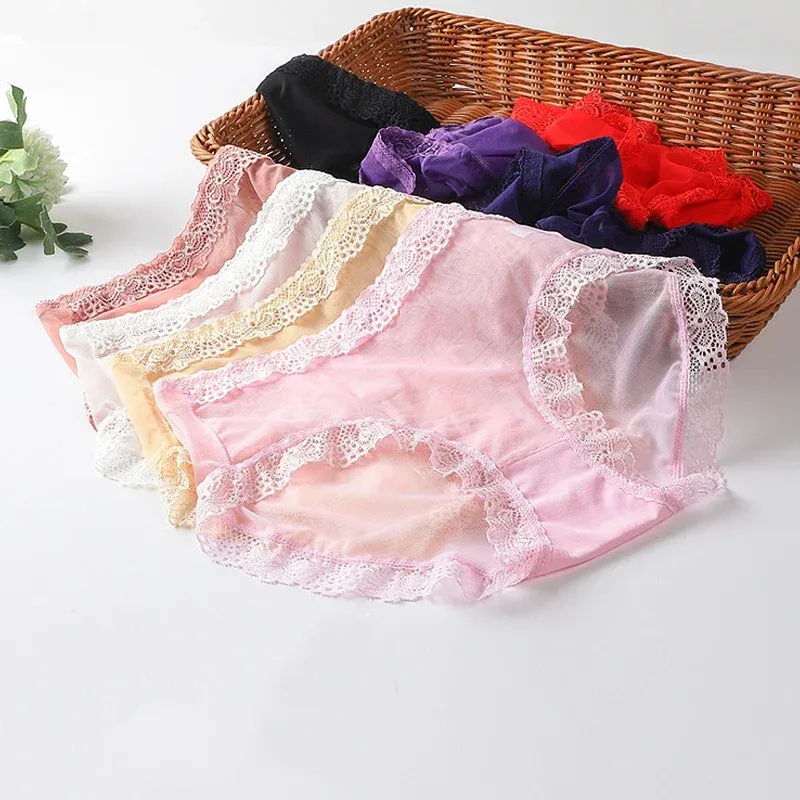 Full Transparent Women's Panties Sexy Lady Perspective Panty Breathable Quick Dry Mesh Lace Panties Underwear Brief Female