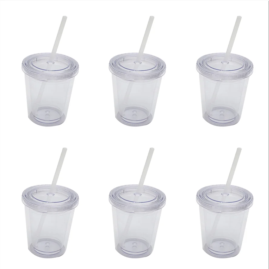2023 New flat lid 350ml 12oz clear plastic double wall tumbler cup with  straw with black green lid coffee mugs - AliExpress