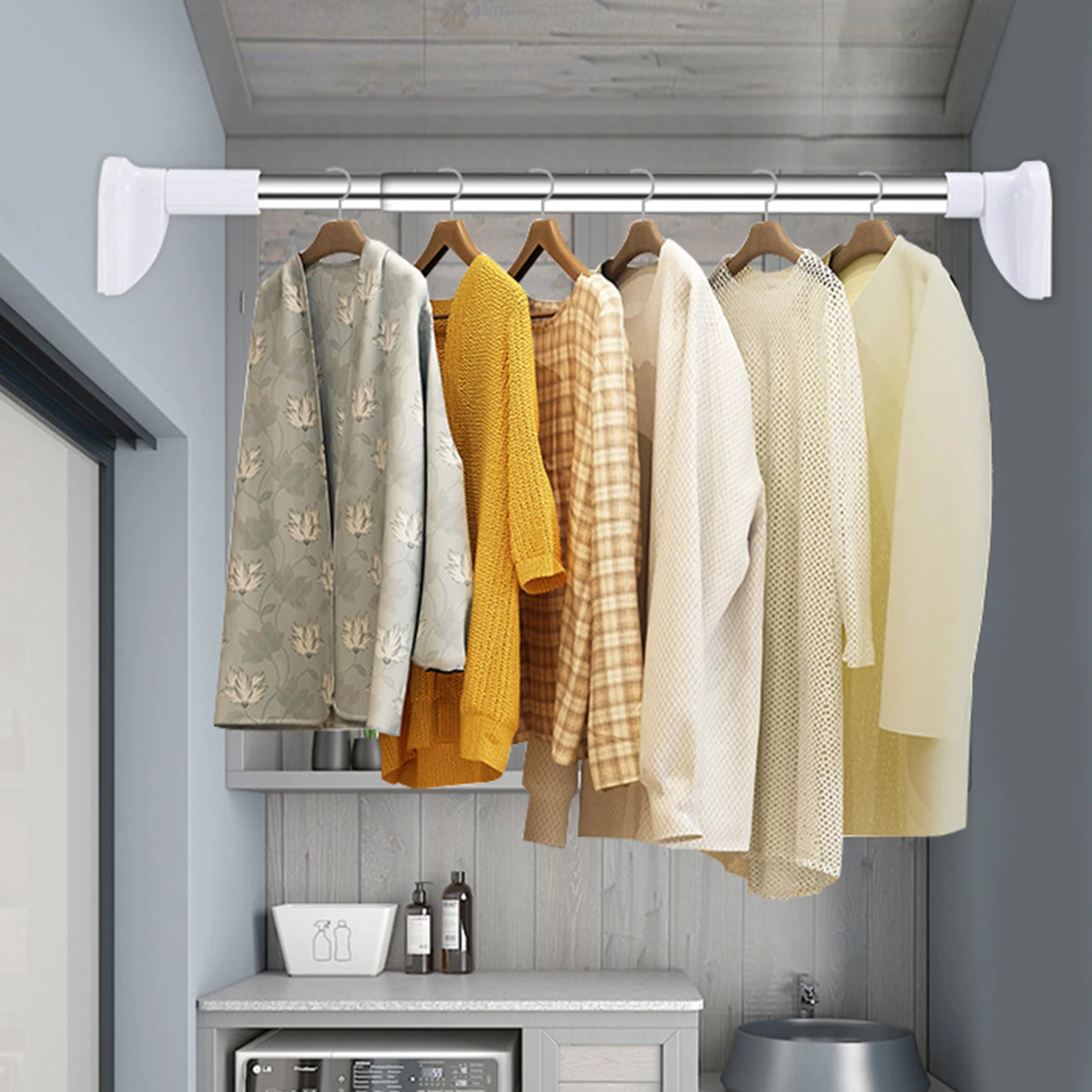 Punch-free Telescopic Clothing Rod Extendable Stainless Steel Curtain Pole Easy Easy Installation Punch-free 50-120cm gass 2