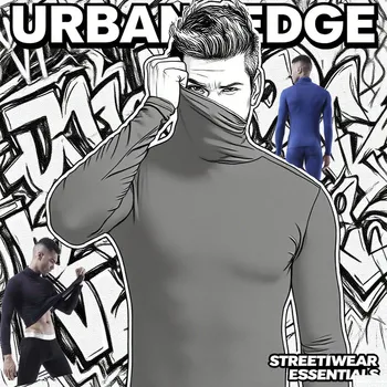 2025 biancheria intima calda da uomo in tinta unita alla moda temperamento collo alto autunno e inverno camicia base a maniche lunghe top slim fit 1