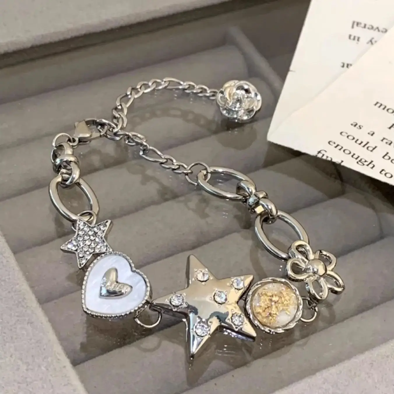 Korean Fashion Aesthetic Heart Star Charm Bracelet Women Girls Y2k Style Jewelry Daily Accessory Anniversary Gift for Daughter