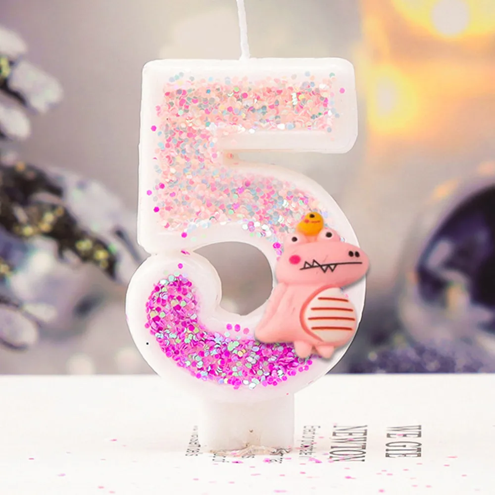 Candele a Forma di Numeri 0-9 Fai-da-Te per Feste di Compleanno, Ecologiche, Inodore, con Glitter, 8cm 3 Pollici, per Decorazione Torte Bambini, Rosa+Blu