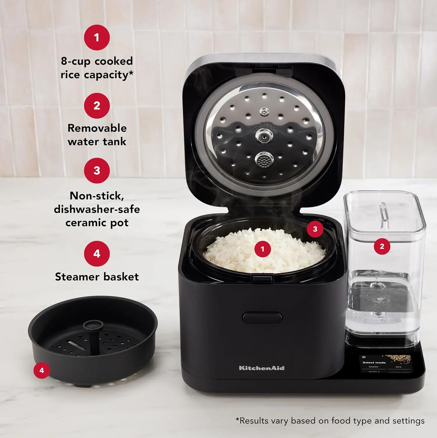 Grain and Rice Cooker 8 Cup with Automatically Sensing Integrated Scale + Water Tank, KGC3155BM 6