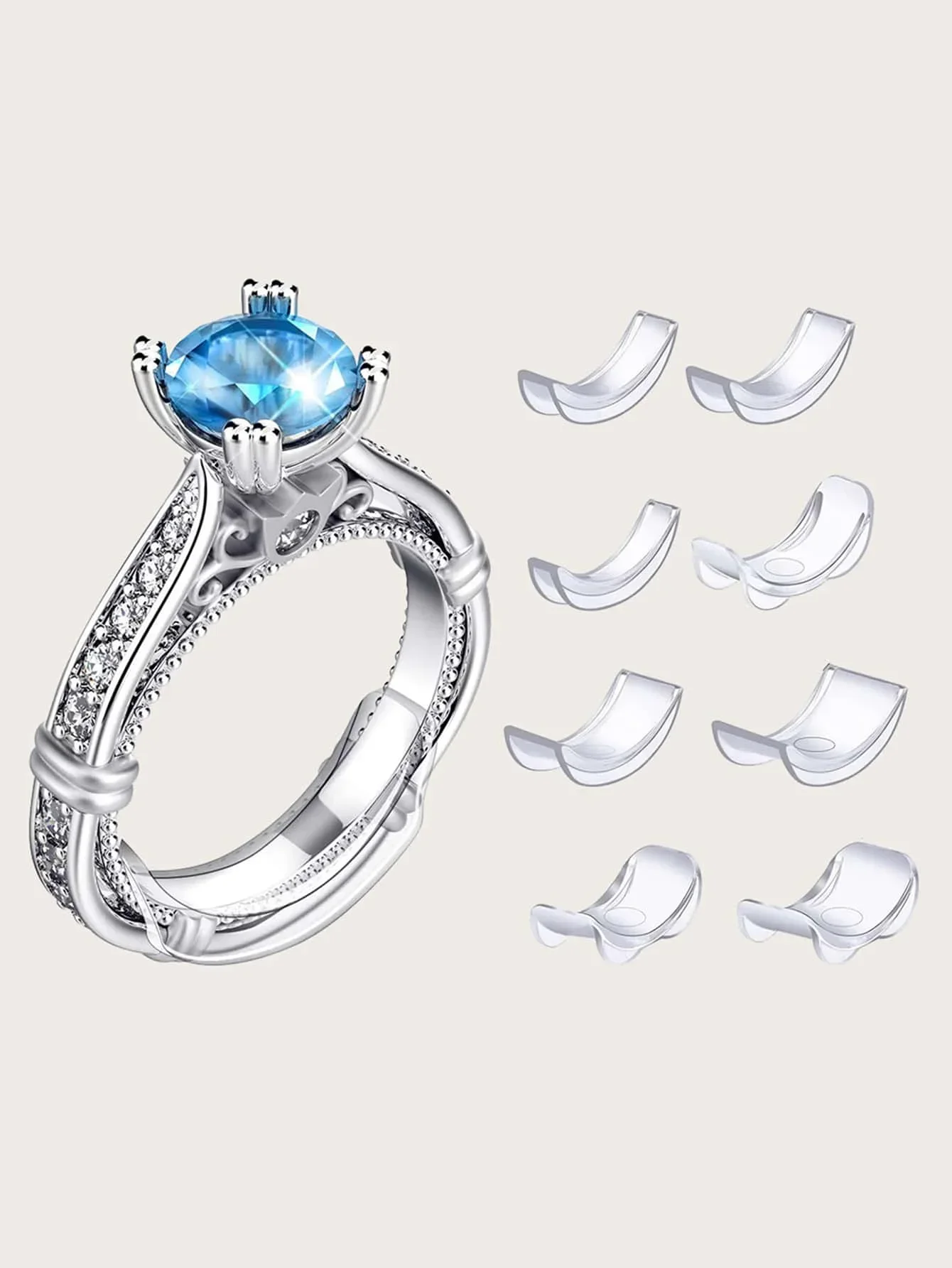 Multi-Tool Flexible Ring Size Adjuster Spacer with 8 Sizes Cushion Jewelry