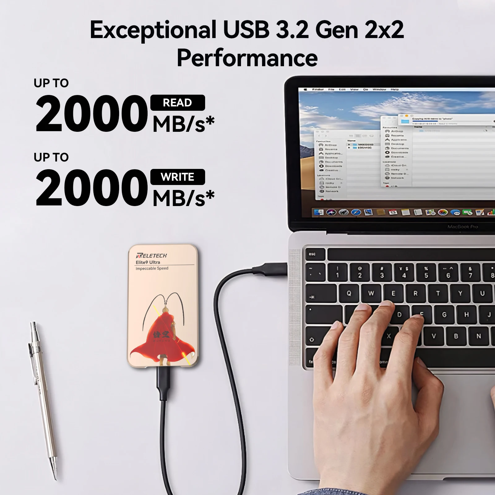 Reletech Elite9 ultra Magnetic Portable SSD High-speed 2000MB/s Compatibl Type-C For Smartphones,Tablets, PS5, Xbox