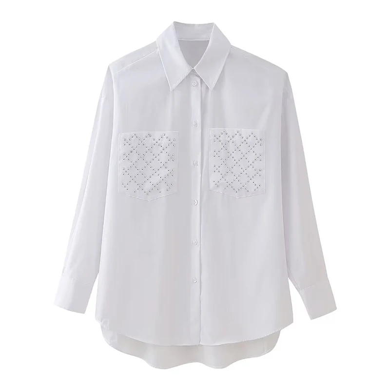 

Рубашка женская с заклепками, на пуговицах, с длинным рукавом