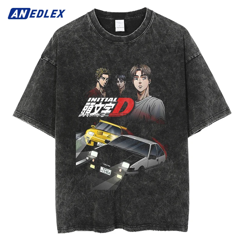 

2023 Men Black Washed T-Shirt Anime Graphic T Shirt Cotton Tshirt Harajuku Streetwear Summer Short Sleeve Vintage Tops Tees