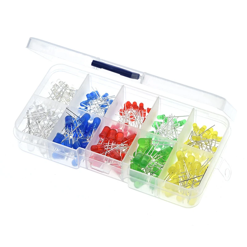 박스 혼합 색상 LED 키트, 레드, 그린, 옐로우, 블루, 화이트, 발광 다이오드 모음, 3mm, 5mm, 200 PCs/로트, 각 20PCs, 신제품