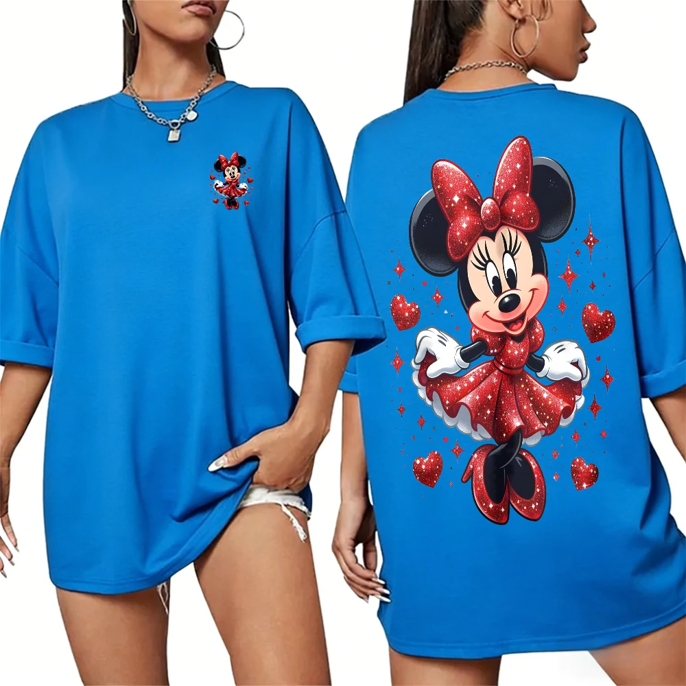Women’s 100% cotton Mickey Mouse printed T‑shirt in summer casual style blue