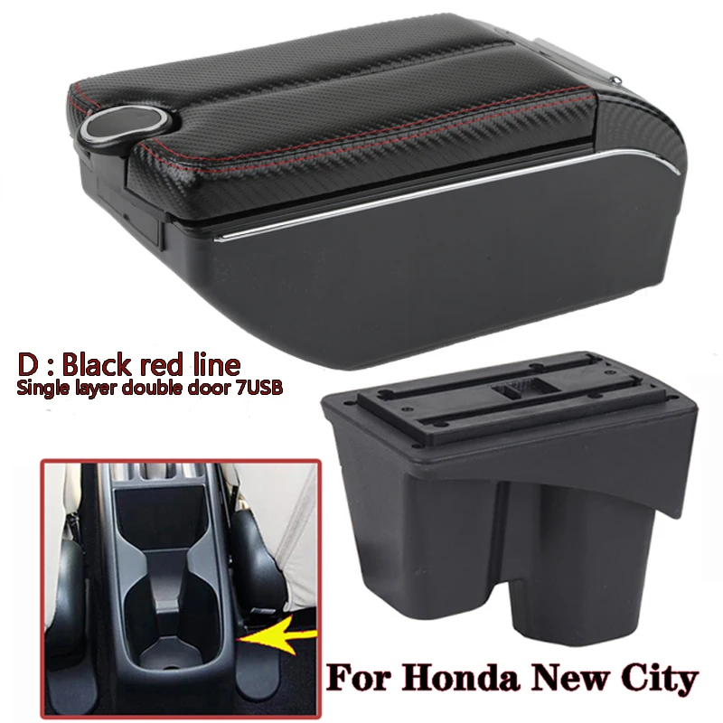 

For Honda New City Armrest Box USB Charging Heighten Double Layer Central Store Content Arm Rest Led Accessories