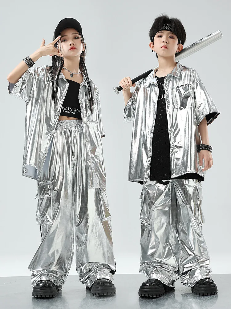 Boys Hip Hop Silver Jacket Street Dance Cargo Pants Girls