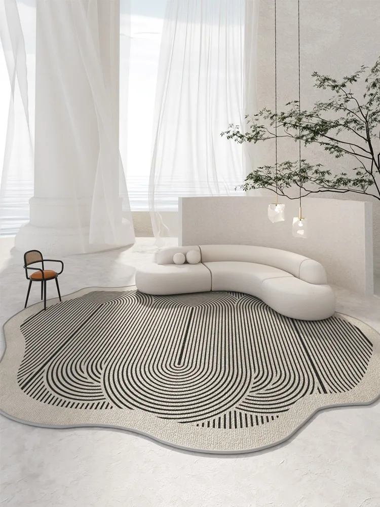 Black and white line irregular faux cashmere carpet Living room home carpet Bedroom plush bedside carpet main image 0