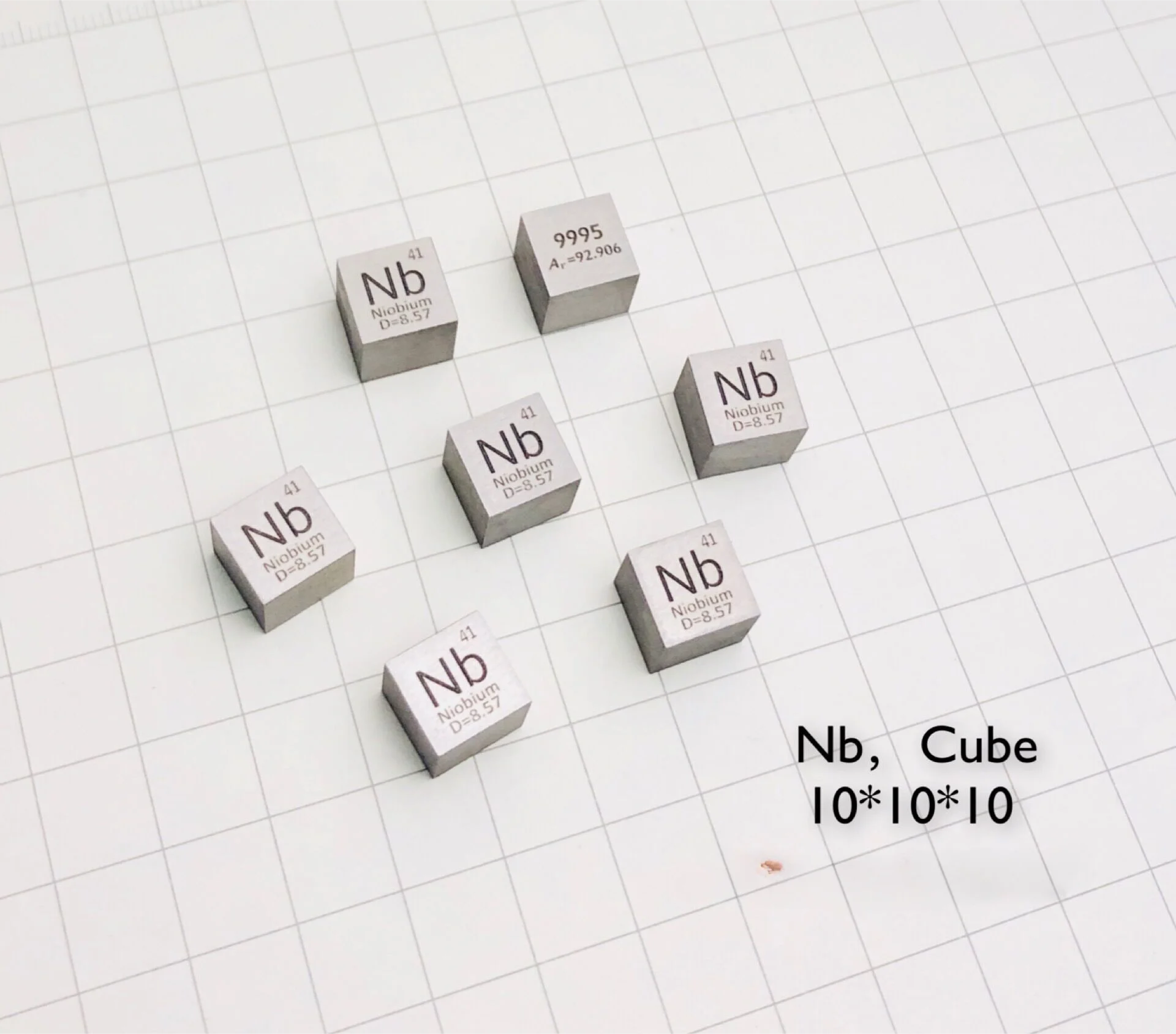 

Niobium cubic metal Niobium periodic phenotype cube side length 10mm about 8.58g Nb≥99.95%