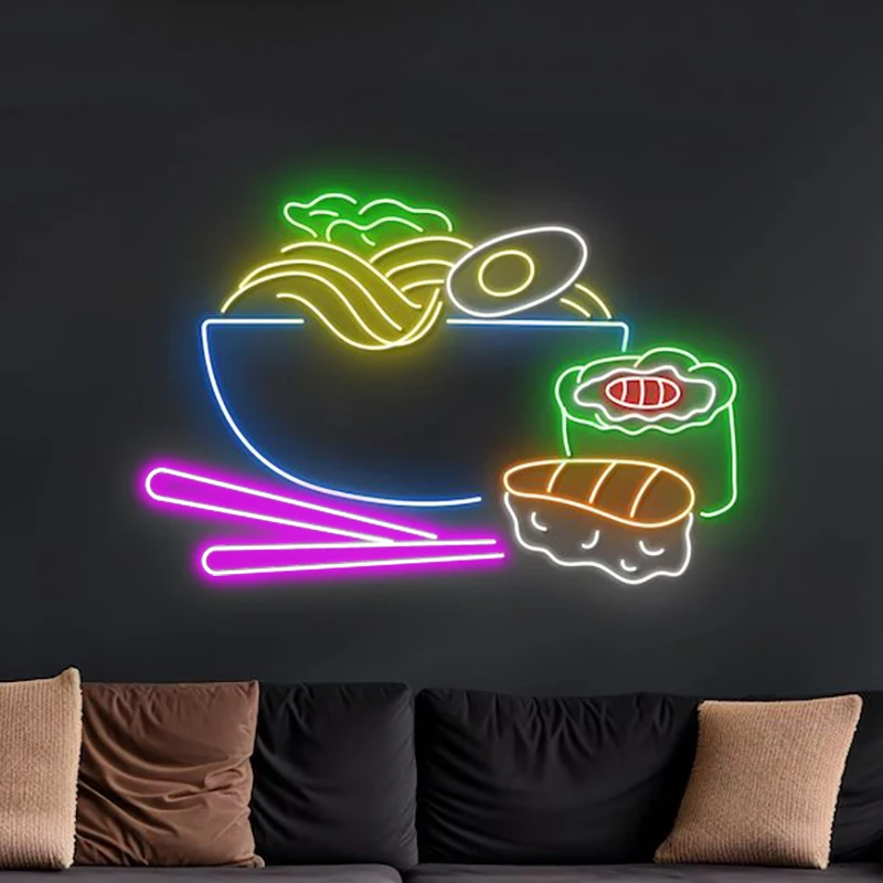 Custom Neon Signs Ramen Shaped for Restaurant Store Kitchen Wall Decor Light Up Sign Free Design