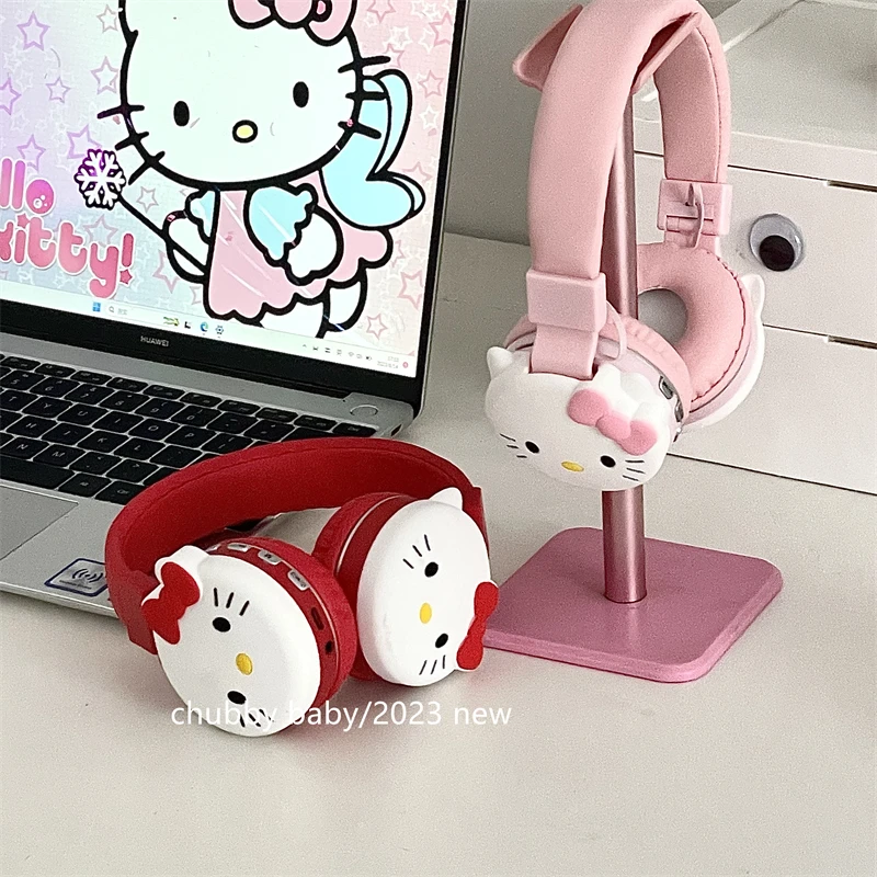 

Наушники Kawaii Sanrioed Kitty Y2K, Мультяшные наушники с креплением на голову, Bluetooth наушники для девушек, аниме, периферийный друг, подарок на день рождения