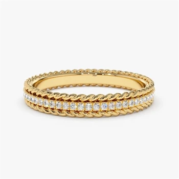 JY Jewelry 14K Yellow Gold Full Set Lab Diamond Eternity Ring 14K Gold Ring Stackable Micro Pave Ring Set Women's Gold Ring Gift