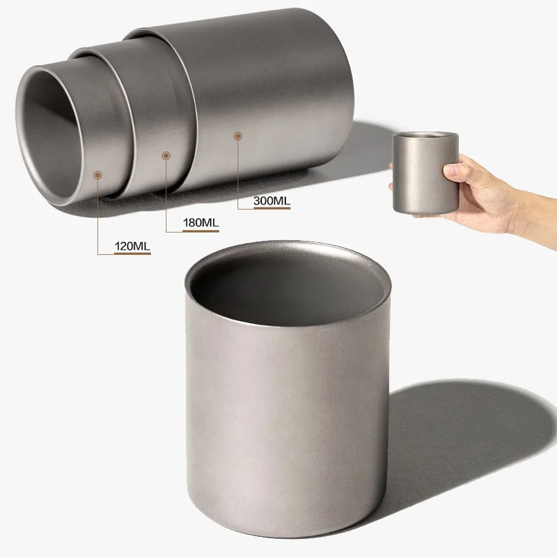 Titanium Travel Cup Camping Mug Outdoor 3 in 1 Double Walled Foldable Tableware Lightweight Cookware Coffee Tea Water Drinkware