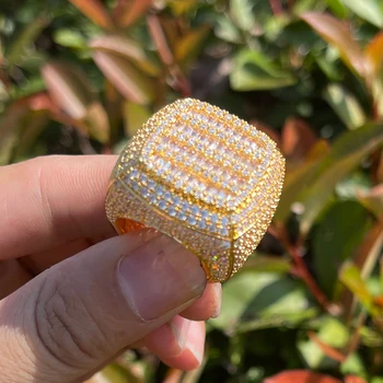 Bubble Letter Iced Out Ring for Men Real Gold Plated Prong Setting Copper CZ Stones Hip Hop Fashion Jewelry 2023 Trend 2