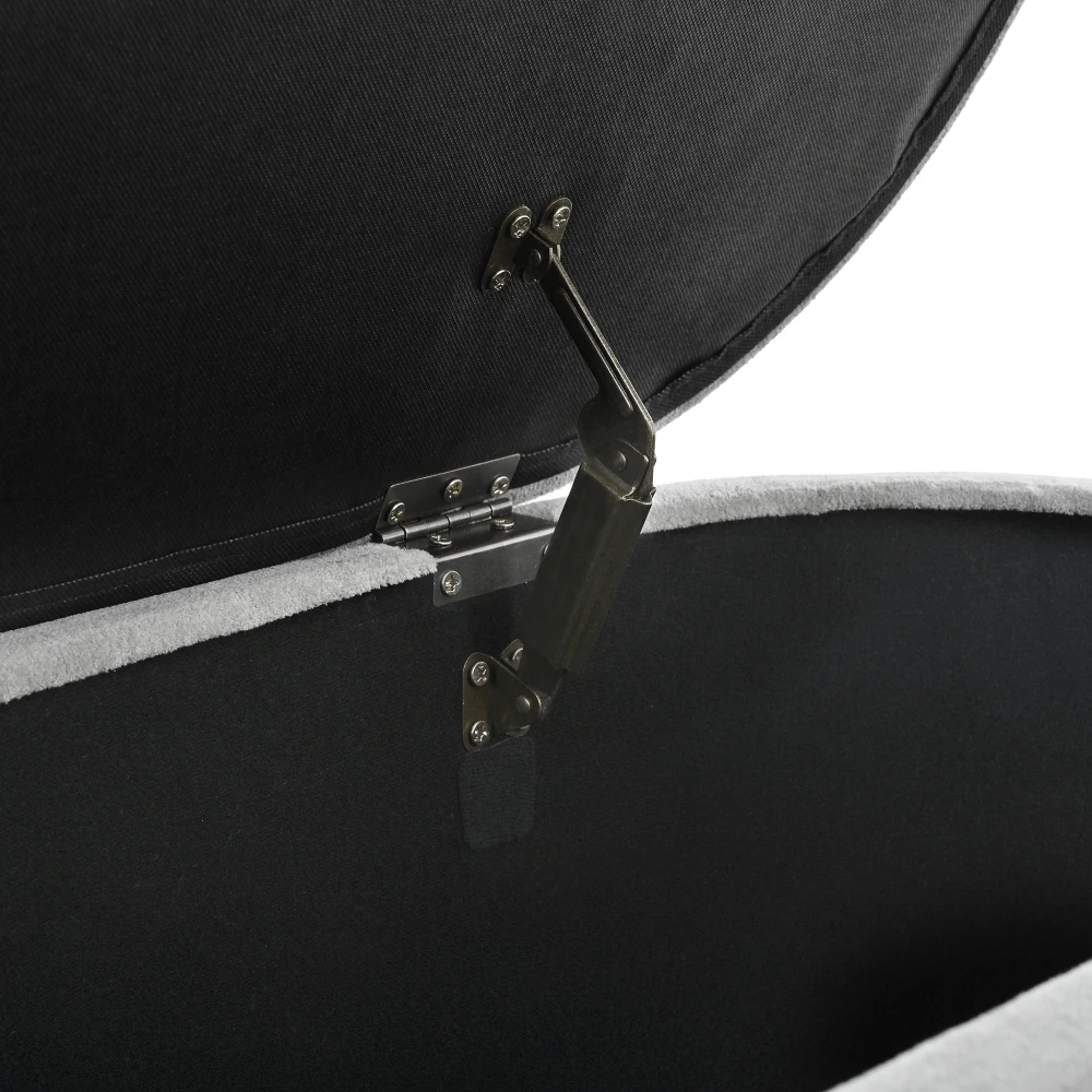 PINGGO Graue Fleece-Aufbewahrungsbank mit Holzbeinen und offenem Deckel 110x41x47cm für Wohnzimmer, Flur, Schlafzimmer – Detail 22