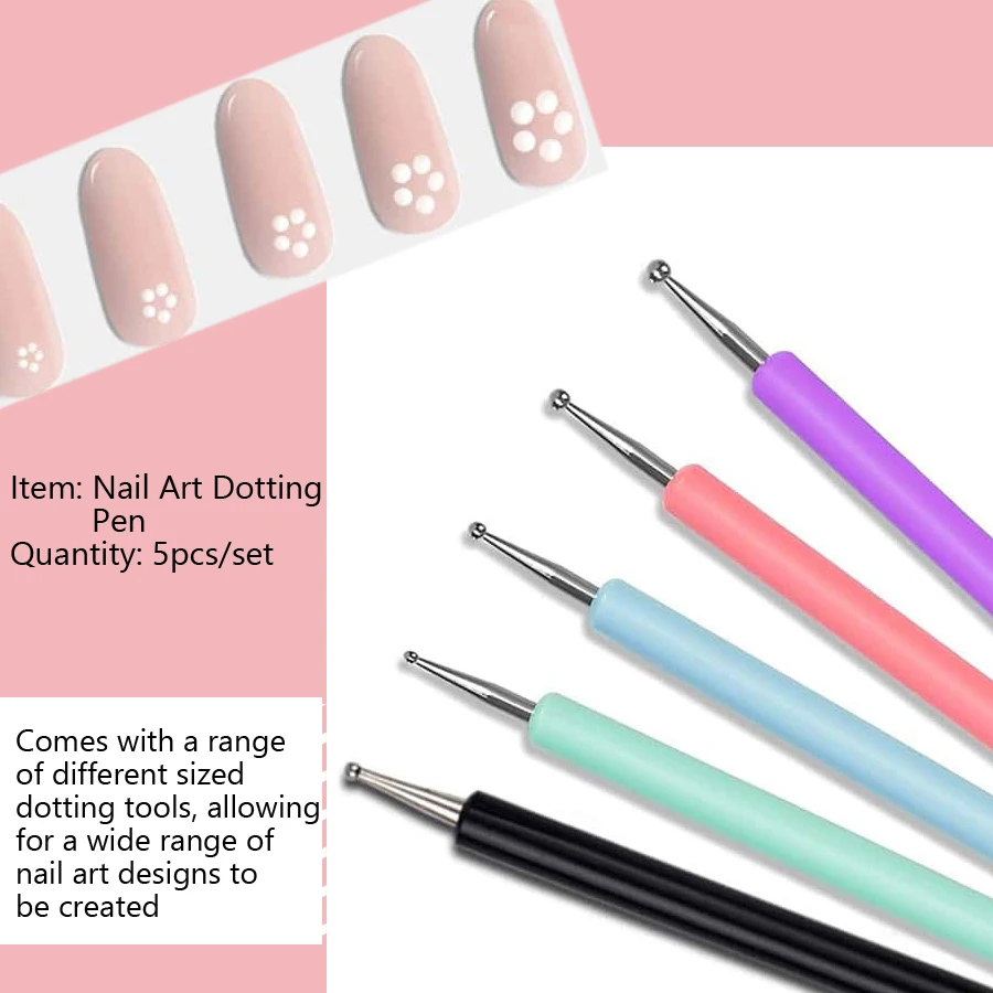 5Pcs Dual-Ended Nail Art Dotting Tools, with 10 Different Sizes for Dotting, Marbleizing & Painting Manicure Kit 3
