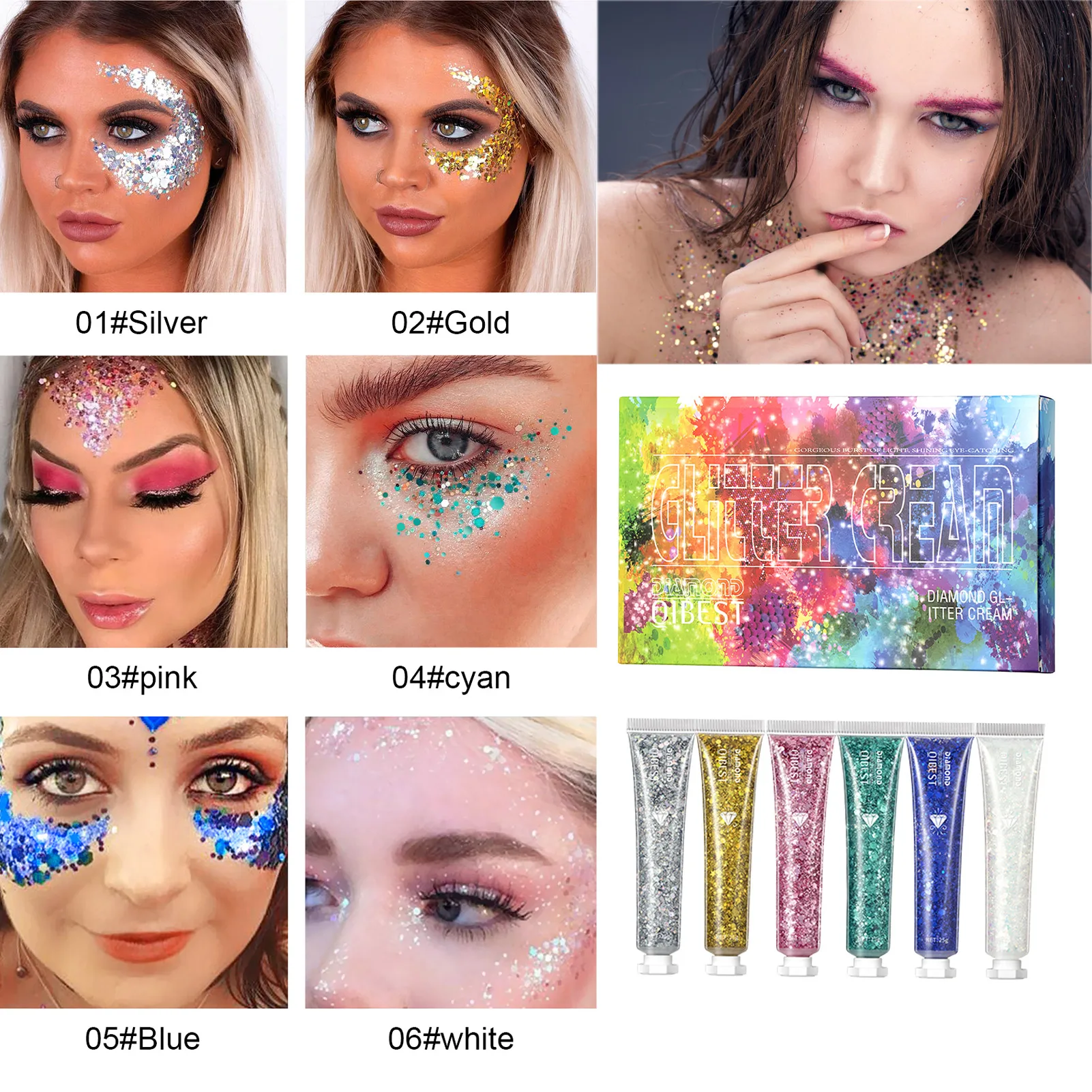 Viso corpo Glitter Gel 6 colori viso corpo Glitter paillettes Gel Set lunga  durata capelli scintillanti unghie trucco Festival Glitter - AliExpress