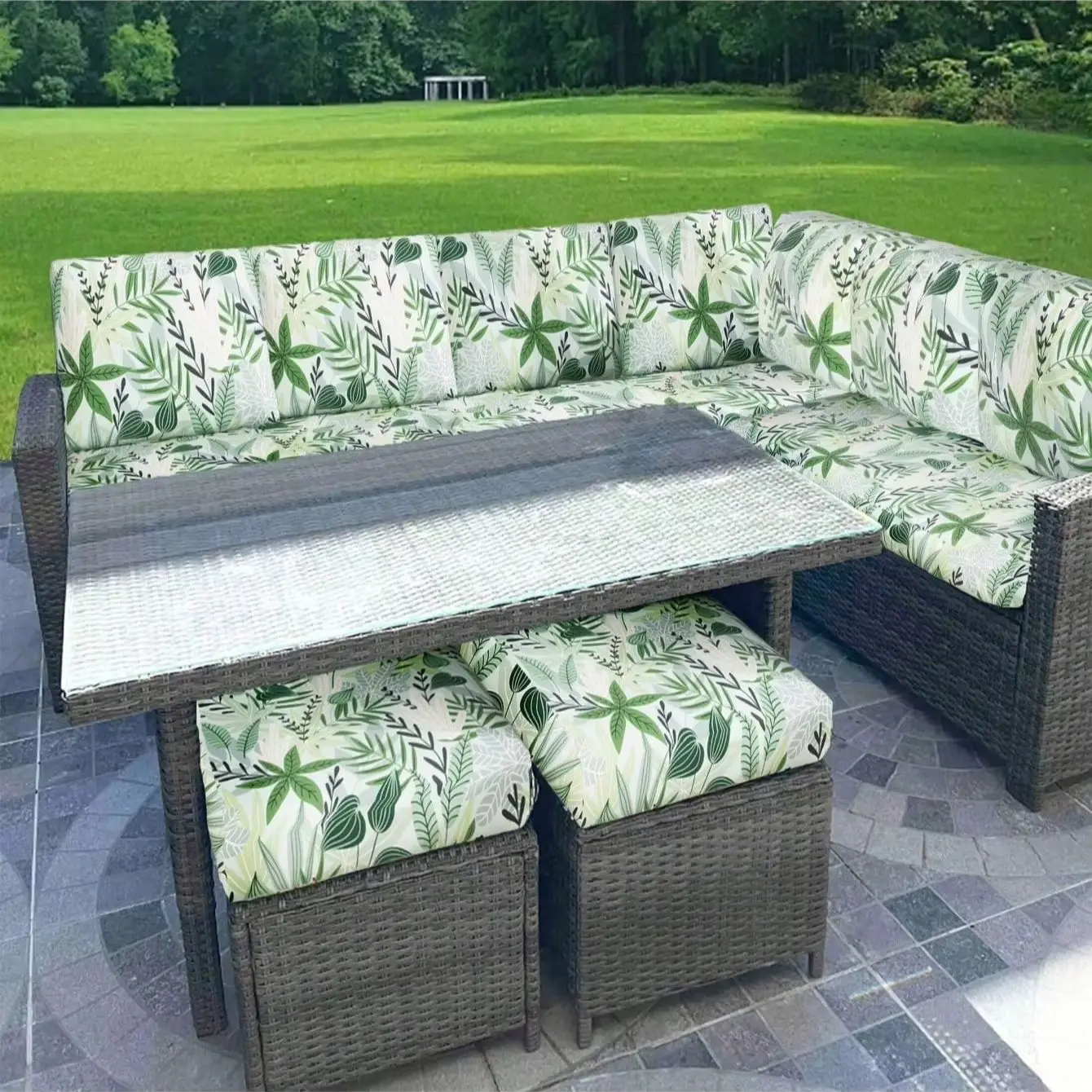 Tropical Print Outdoor Sofa Cushion Covers - Non-Slip Furniture Protectors