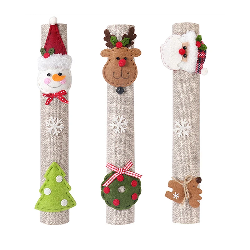 Door Knob Covers Door Handle Covers Kitchen Refrigerator Door Handle Cover Protector Linen Embroidery Home Door Handle Cover Xmas Decoration Home Tool Accessories