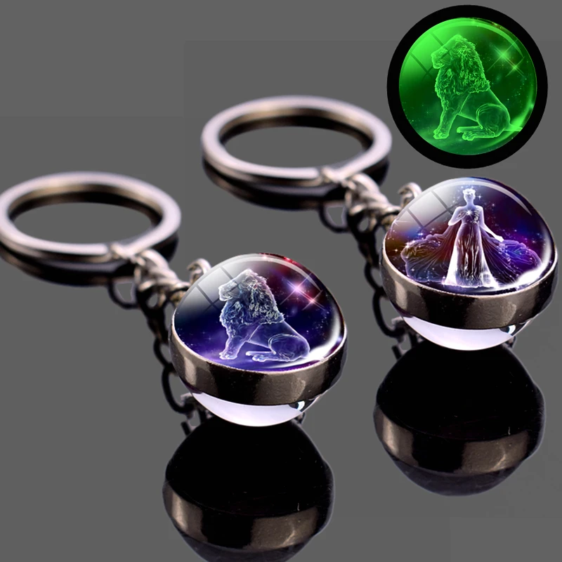 Luminous 12 Constellation Keychain Glowing Crystal Ball Key Ring Aquarius Keychain Sagittarius Libra Birthday