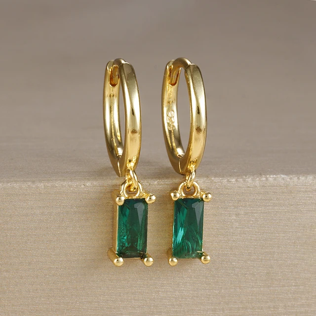 Boucles d'oreilles carrées suspendues en acier inoxydable, 2 pièces, pierre d'anniversaire de décembre, chaîne en zircone cubique, fleur, bijoux de perçage
