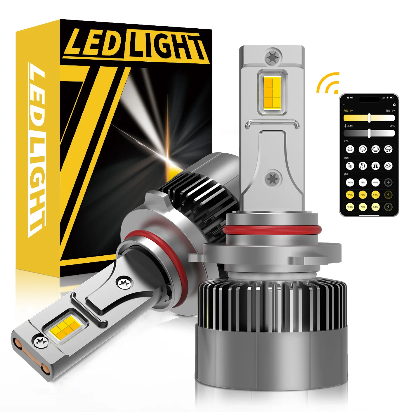 2개입 CANBUS 앱 제어 9005 LED HB3 자동차 헤드라이트 전구 미니 ..