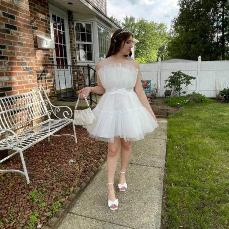 

2022 Summer Women's Sweet Strapless Princess Popular White Birthday Party Dress