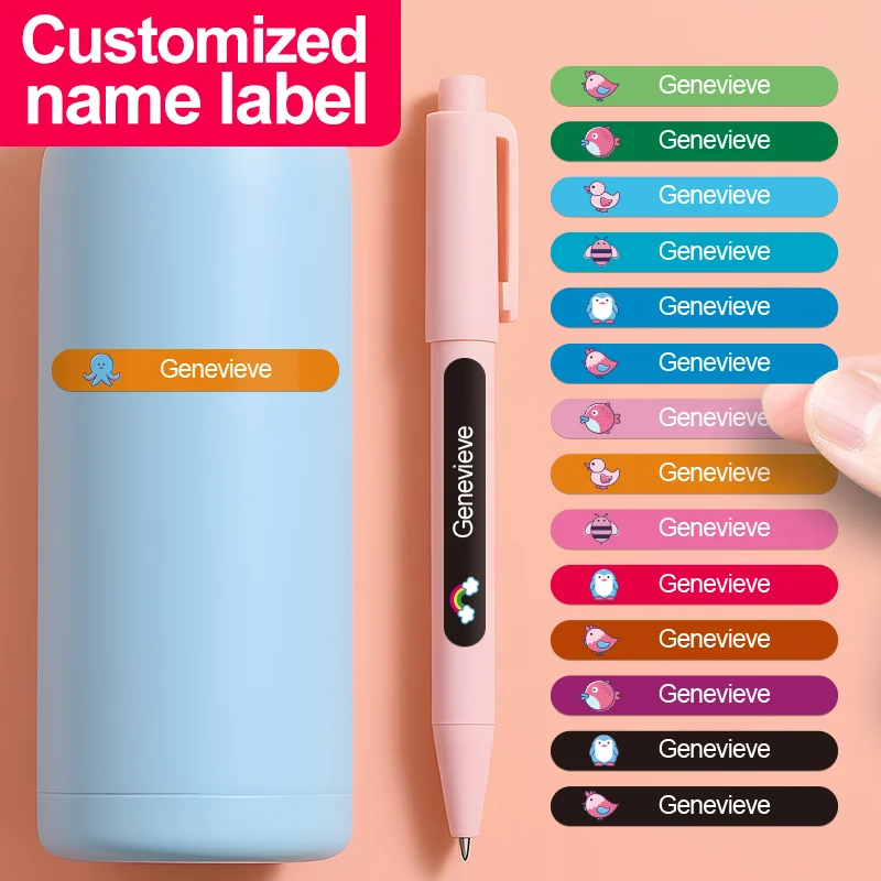 Autocollants de nom imperméables personnalisés pour fournitures scolaires pour enfants-étiquettes personnalisées colorées pour bouteilles d'eau, adhésif écologique