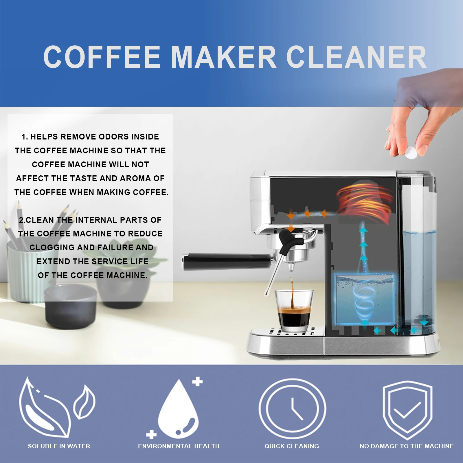 20Pcs/Box Coffee Machine Cleaner Tablets Descaling Deep Clean Remove Coffee Oil Limescale Fast Effervescent Fresh Taste Maintain coffee machine cleaner